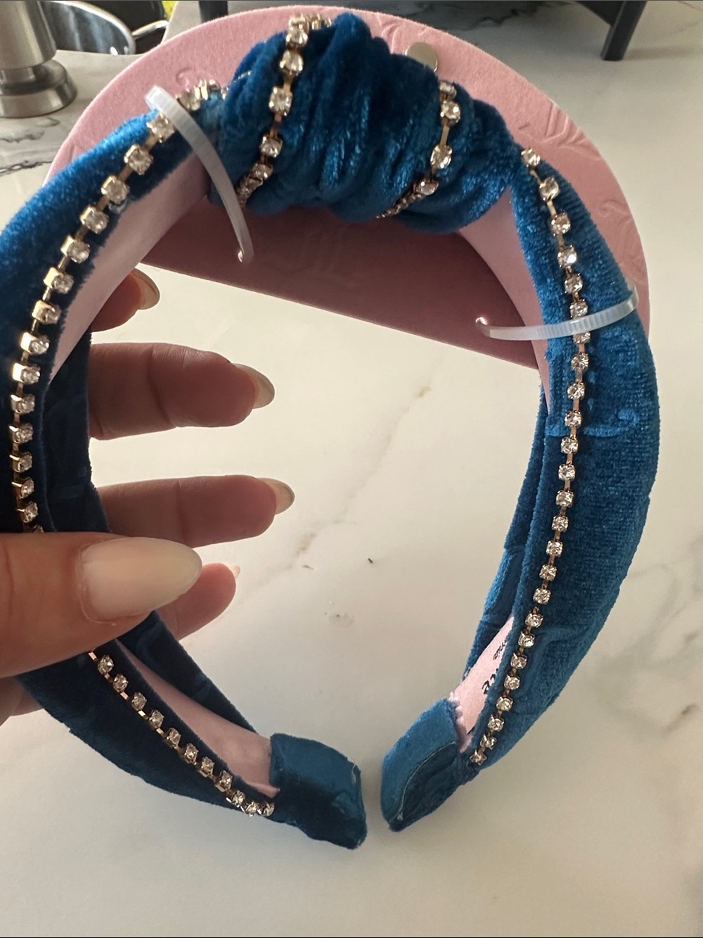 Juicy Couture Teal Velvet Headband with Rhinestone Edge